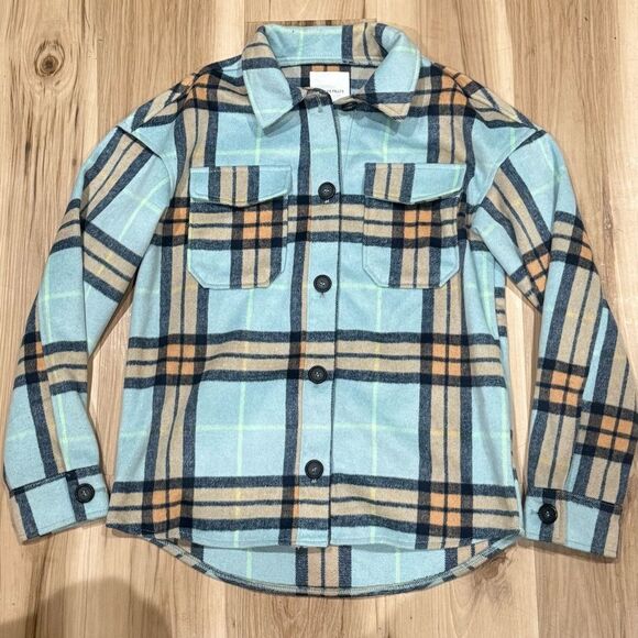 Anthropologie Avec Les Filles Blue Boxy Plaid Shirt Shacket Jacket Women’s XS - Picture 1 of 3